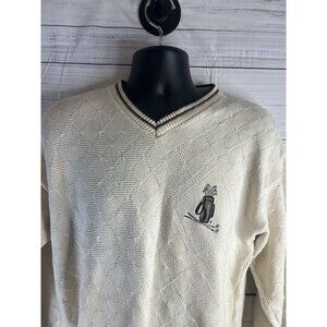 Vintage Scottish Isle V-Neck Cream Golf Cable Knit Cardigan Men's Size M Preppy
